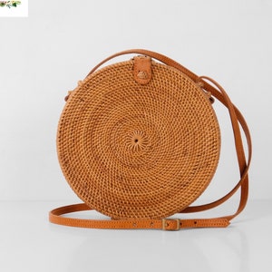 Round Rattan Bag - Bali Bag - Straw Bag - Woven Shoulder Bag - Boho Summer Bag - Bohemian Crossbody Purse - Christmas Gifts - Beach Bag