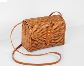 Handwoven Rattan Postman Bag – Bali Straw Shoulder Bag
