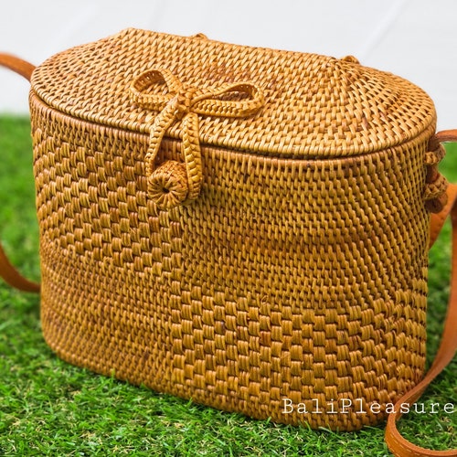 Handmade Boho Rattan Bali Crossbody Bohemian Straw Purse Round Eco Friendly Bag #7