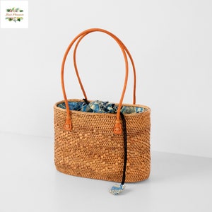 Handmade Rattan Tote Bag - Bohemian Woven Straw Beach Handbag