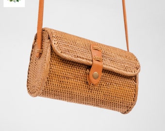 Rattan Bag With Wallet Model - Bali Bag - Straw Bag For Women - Handwoven Shoulder Beach Bag - Boho Summer Purse - Bohemian Crossbody Bag