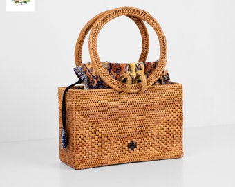 Envelope Handle Rattan Bag - Bali Bag - Straw Bag - Woven HandBag - Boho Summer Bag For Women - Bohemian Beach Rattan Purse - Gift For Her