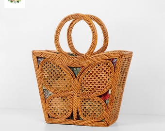 Butterfly Rattan Bag - Handwoven Bali Boho Purse