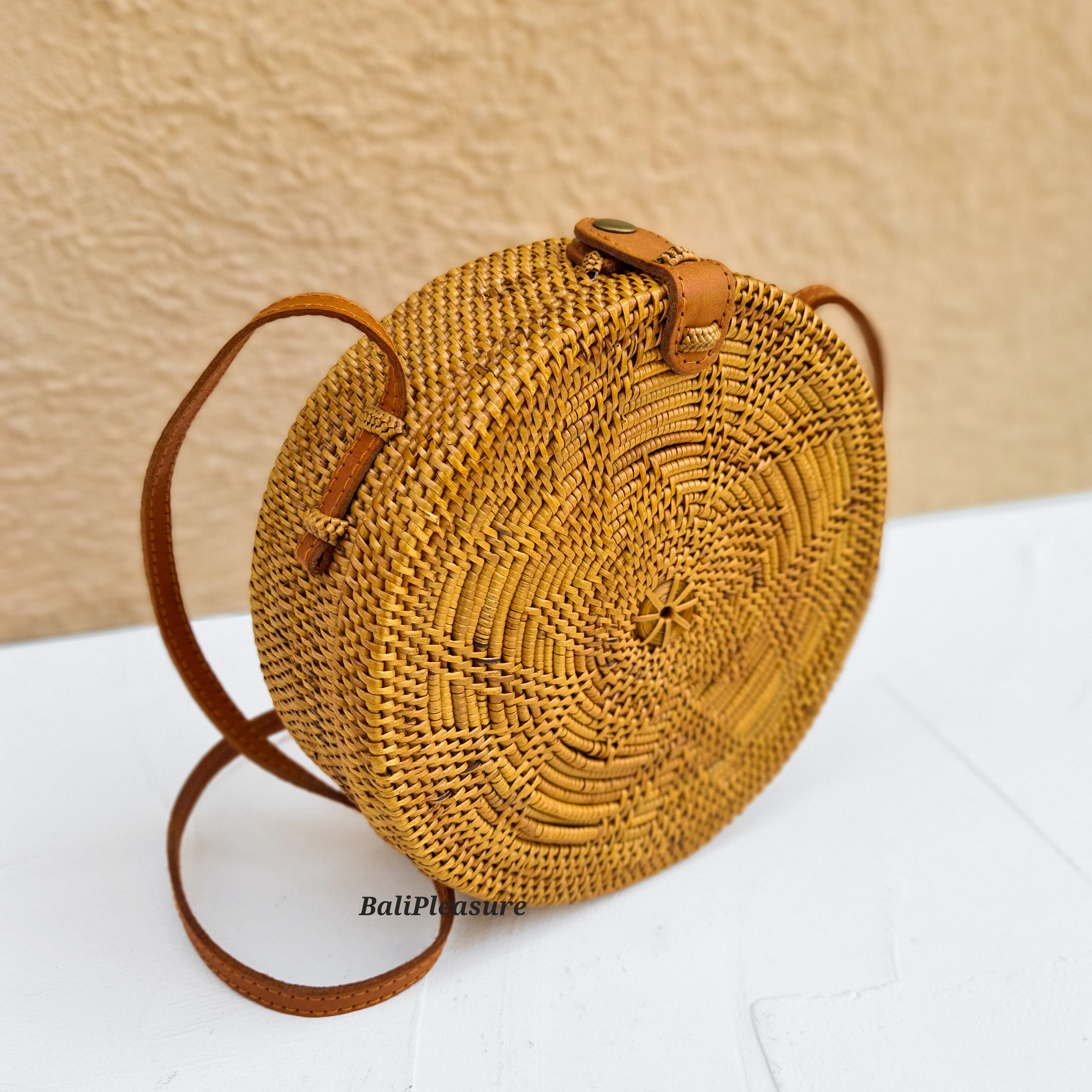 Brown Flower Round Rattan Bag Bali Bag Star Straw Bag - Etsy