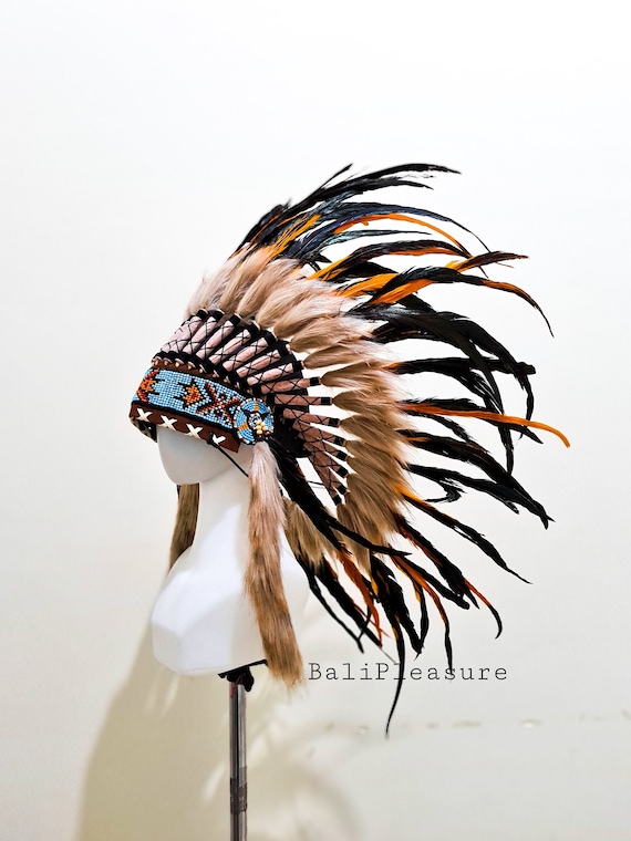 Tocado indio réplica naranja Warbonnet de plumas Sombrero de plumas nativas  americanas Traje de festival Sombrero indio Longitud corta -  México