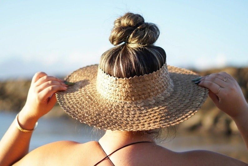 Straw Hat - Crownless Hat - Palm Leaf Hat - Beach Hat - Summer Straw Visor - Lauhala Papale - Hawaiian Hat - Hawaii Fashion - Christmas Gift