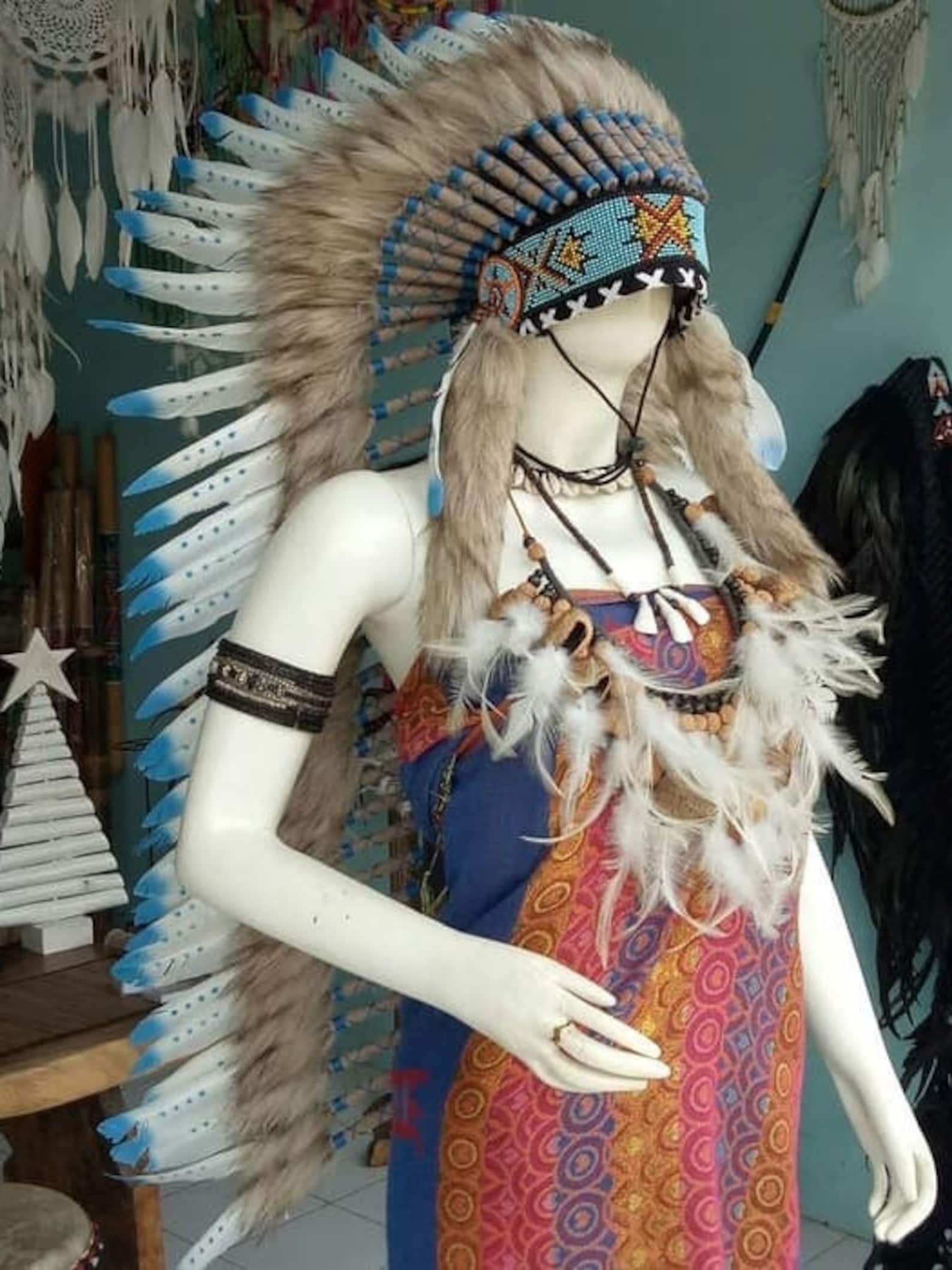 Indian Headdress Blue Replica Feather Native American