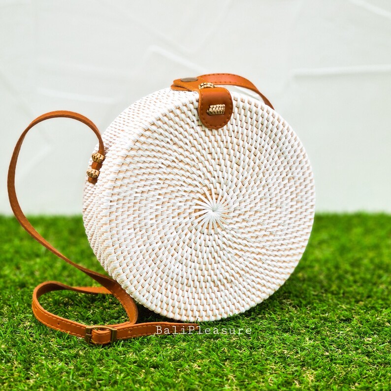 White Round Rattan Bag Bali Bag Straw Bag Handwoven Etsy