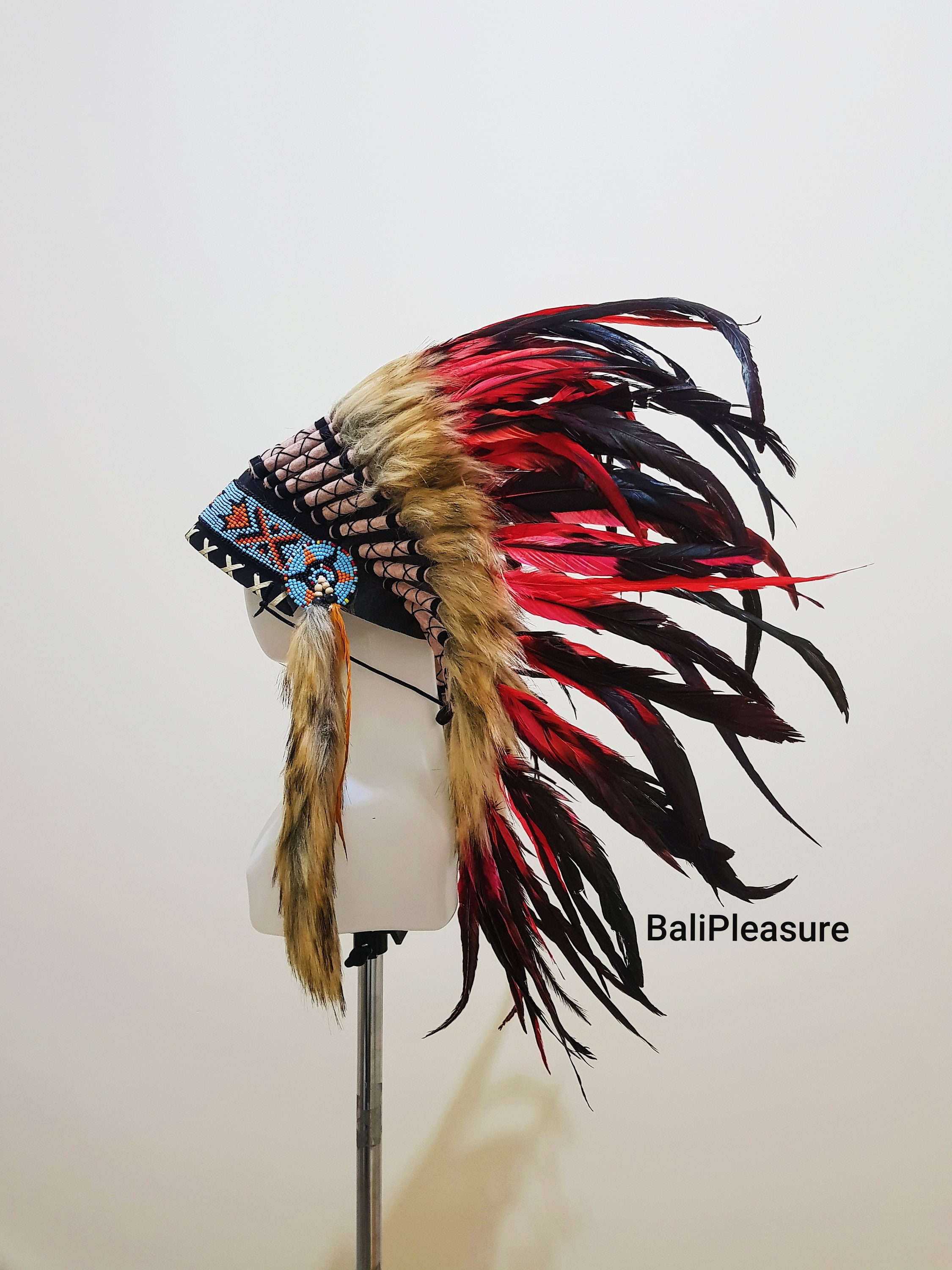Tocado indio réplica naranja Warbonnet de plumas Sombrero de plumas nativas  americanas Traje de festival Sombrero indio Longitud corta -  México