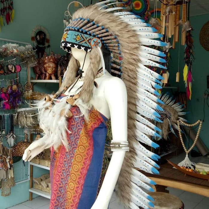 Indian Headdress Blue Replica Feather Native American