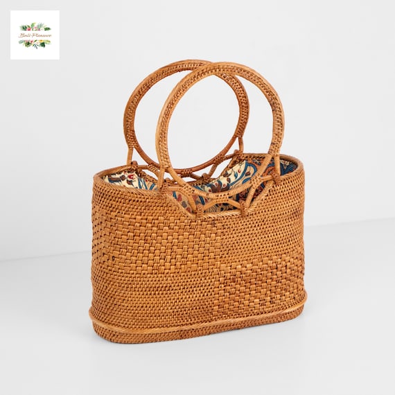 Sac à Main Paille Osier – Style Panier Bohème – été, Plage, Vacances – Femme, Multicolore, Taille Medium