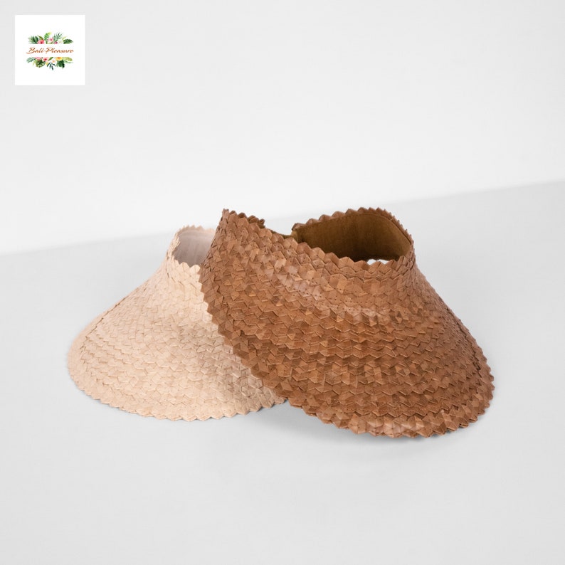 Straw Sun Visor Bali Palm Leaf Sun Visor Beach Hat Straw Hat Summer Hat Lauhala Papale Crownless Hat Hawaiian Hat image 5