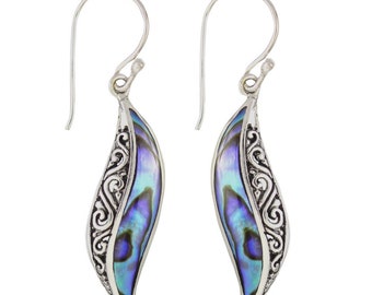 Boucles d’oreilles Slim Abalone - Boucle d’oreille Natural Paua Abalone Teardrop - Boucles d’oreilles Bali Sterling Silver Shell - Bijoux d’été Boho - Cadeau pour elle