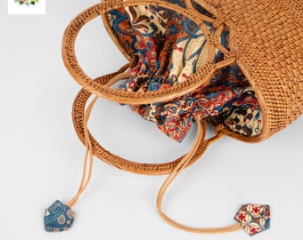 Sundung Batik Rattan Bag Boho Rattan Basket Handwoven Beach
