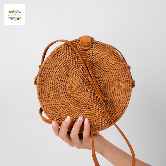 Flower Round Rattan Bag - Bali Bag - Women Straw Bag - Woven Shoulder Bag - Boho Summer Bag - Bohemian Crossbody Purse - Trendy Beach Bag