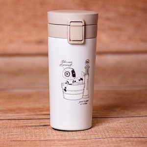 Take Care Not A Robot Cute 17 OZ Insulated Double Walled Push Button Travel Mug Gift