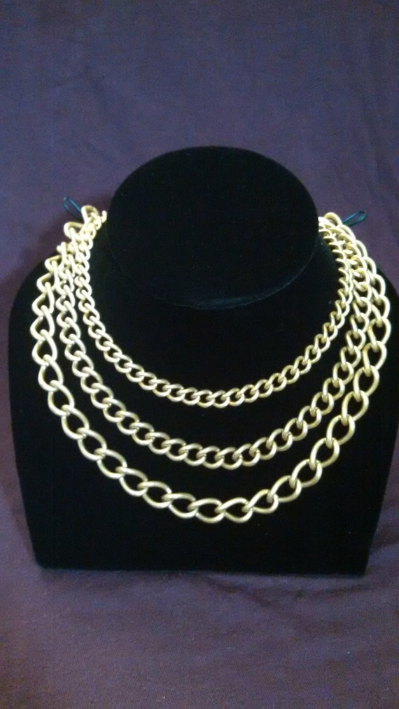 3 Strand, Brushed Gold Chain Necklace