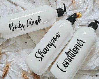 Bathroom Bottles, Reusable Shampoo/Conditioner/Body Wash Bottles | Tall White 500ml & 1000ml /Soap Dispenser/Bathroom Decor