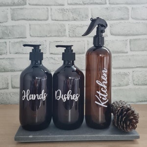 Kitchen Trio Set 500ml Amber Tint //Kitchen Bottles// Sink Bottles, Hand Wash Dispenser//Kitchen Spray Bottle// Refillable Bottles image 2