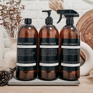 Botellas de lavandería minimalistas modernas con etiqueta impermeable / / Botella recargable de 1L