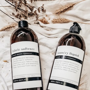 Modern Minimalist Laundry Bottles with Waterproof label// Refillable 1L bottle