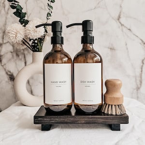 Amber Glass Bottle with High quality Rust-Proof Metal pump 500ml & Waterproof printed Clean Minimalist Label | Reusable Bottle