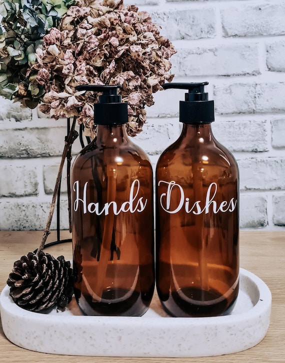 Braune Glasflasche mit Lotion Pumpspender // Wiederverwendbare Flaschen // Küchenflaschen - 500 ml // Küchenspülflaschen, Küchendekor/ Einweihungsgeschenk