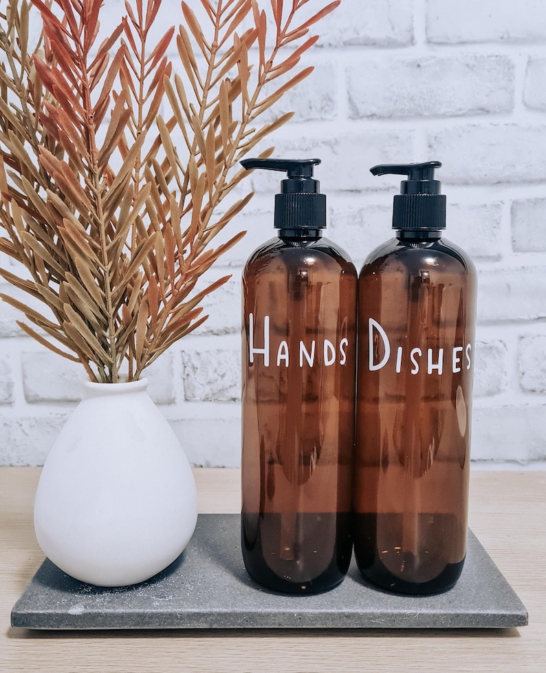 Kitchen Trio Set 500ml Amber Tint //Kitchen Bottles// Sink Bottles, Hand Wash Dispenser//Kitchen Spray Bottle// Refillable Bottles image 5