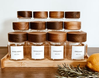 Herb & Spice Jars // Kitchen Glass Container with Minimalist labels // Pantry container // Canister // Housewarming Gifts
