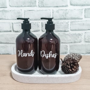 Kitchen Bottles, Hand Wash Dispenser/ Sink Bottles Amber Tint 500ml//Personalised Labels //Kitchen Decor/Refillable Pump Bottles image 7