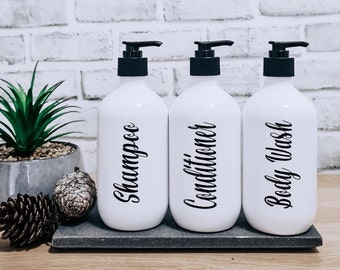 DIDROOM Set 3 Dispenser Per Shampoo E Balsamo: Bottiglie Vuote Ricaricabili Da 595ml, Con Etichette Permanenti, Per Doccia E Bagno