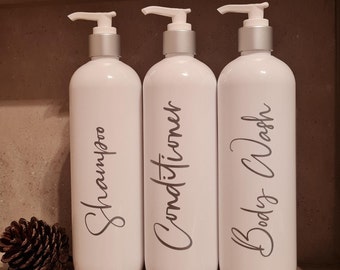 Silver Matte Pump Bathroom Bottles w/ Personalised Labels | Tall White 500ml/Soap Dispenser/Bathroom Decor