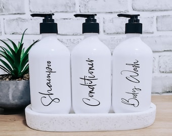 Bathroom Bottles, Reusable Shampoo/Conditioner/Body Wash Bottles | Short White 500ml /Soap Dispenser/Bathroom Decor
