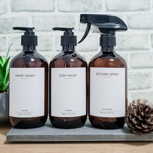 Minimalist Kitchen & Bathroom Bottles w/Lotion pump dispenser// 500ml Refillable Amber Bottles //Home Decor // Housewarming Gifts