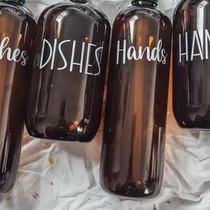 Kitchen Bottles, Hand Wash Dispenser/ Sink Bottles Amber Tint 500ml//Personalised Labels //Kitchen Decor/Refillable Pump Bottles image 6