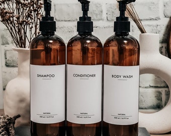 Minimalist Bathroom & Kitchen Bottles w/Waterproof labels//Individual 500ml Refillable Bottles //Mother's day Gift/ Housewarming Gifts