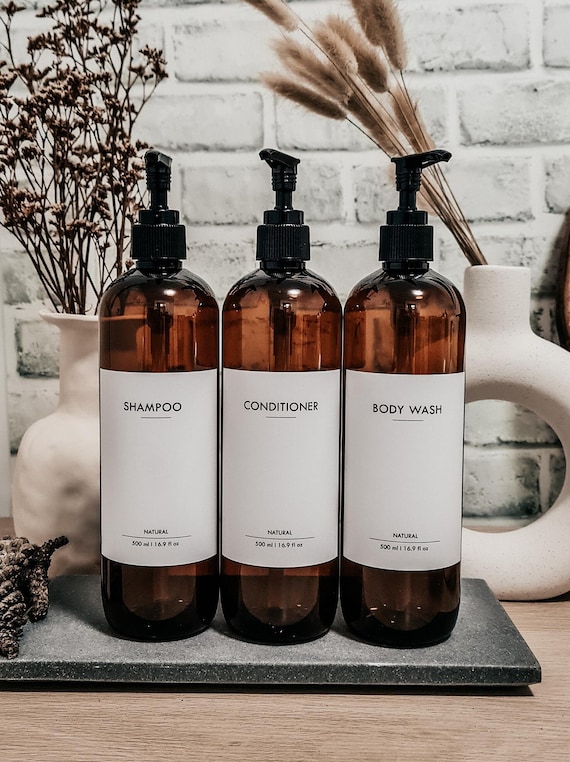 Minimalist Bathroom & Kitchen Bottles w/Waterproof labels//Individual 500ml Refillable Bottles //Mother's day Gift/ Housewarming Gifts