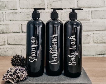 Bathroom Bottles, Reusable Shampoo/Conditioner/Body Wash Bottles | Black 500ml, 1L /Soap Dispenser/Bathroom Decor