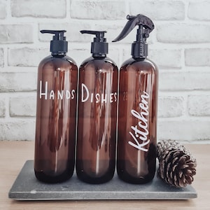 Kitchen Trio Set 500ml Amber Tint //Kitchen Bottles// Sink Bottles, Hand Wash Dispenser//Kitchen Spray Bottle// Refillable Bottles image 4