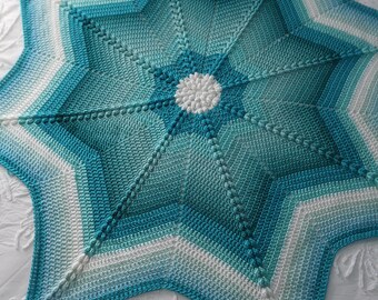 Sea Glass Starburst Crochet Blanket Pattern. Original 8-Point Star Afghan PDF.