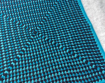 Blue Tempest Crochet Blanket Pattern, Square Textured Afghan or Area Rug.