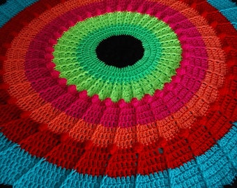 Crochet Blanket Pattern, Neon Kaleidoscope: Round Home Decor (PDF Digital Download)