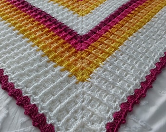 Golden Sunset Radiance Crochet Blanket Pattern. Textured Center-Out Afghan | Gold, Sunshine & Fuchsia Throw. PDF