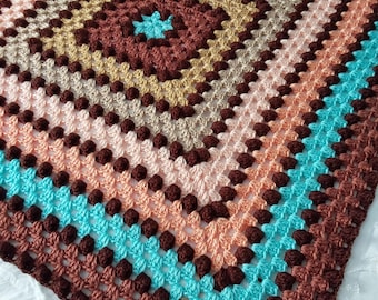 Rustic Oasis Crochet Blanket Pattern. Textured Center-Out Afghan. Earth Tone Blanket PDF Download