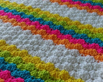 Neon Playground Stripes Crochet Blanket Pattern, Highly Textured Afghan.
