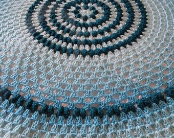 Twilight Ocean Mandala Crochet Pattern. Round Ombre Teal & Ocean Blue Blanket or Rug. Textured.