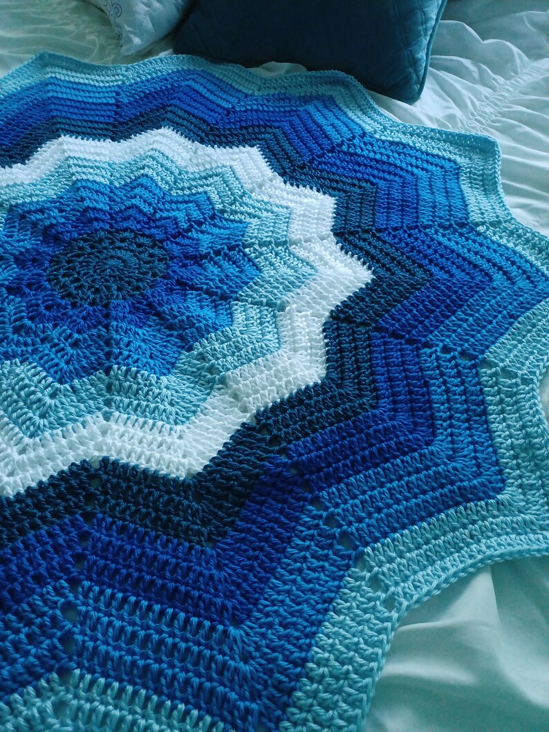 Blue Ripples Star Custom Crochet Blanket Gift, Handmade Christmas Gift Idea, Gift for Him, Gift