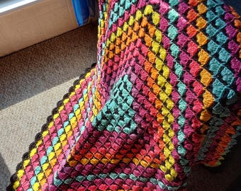 Urban Prism Crochet Blanket Pattern. Rainbow Gradient Afghan. | Textured Throw. PDF.