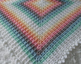 Twisted Modern Pastels Crochet Blanket Pattern. Textured Square Afghan. Lace Edge.