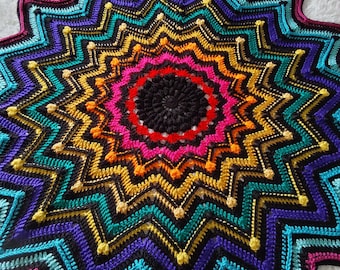 Midnight Star Crochet Blanket Pattern | Rainbow & Black Textured Afghan, Rug Pattern. Instant PDF